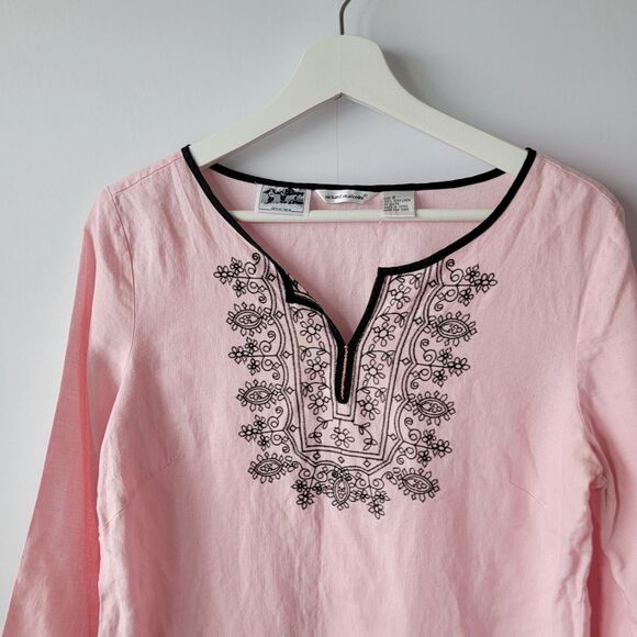 Richard Malcolm womens 100% Irish Linen Top size 8 Embroidered v-neck - Picture 3 of 9